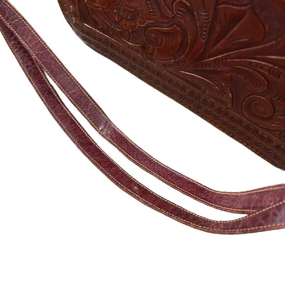 Vintage Hand Tooled Raised Flower Leather Purse Boho 70's Festival Hippy - Picture 14 of 16